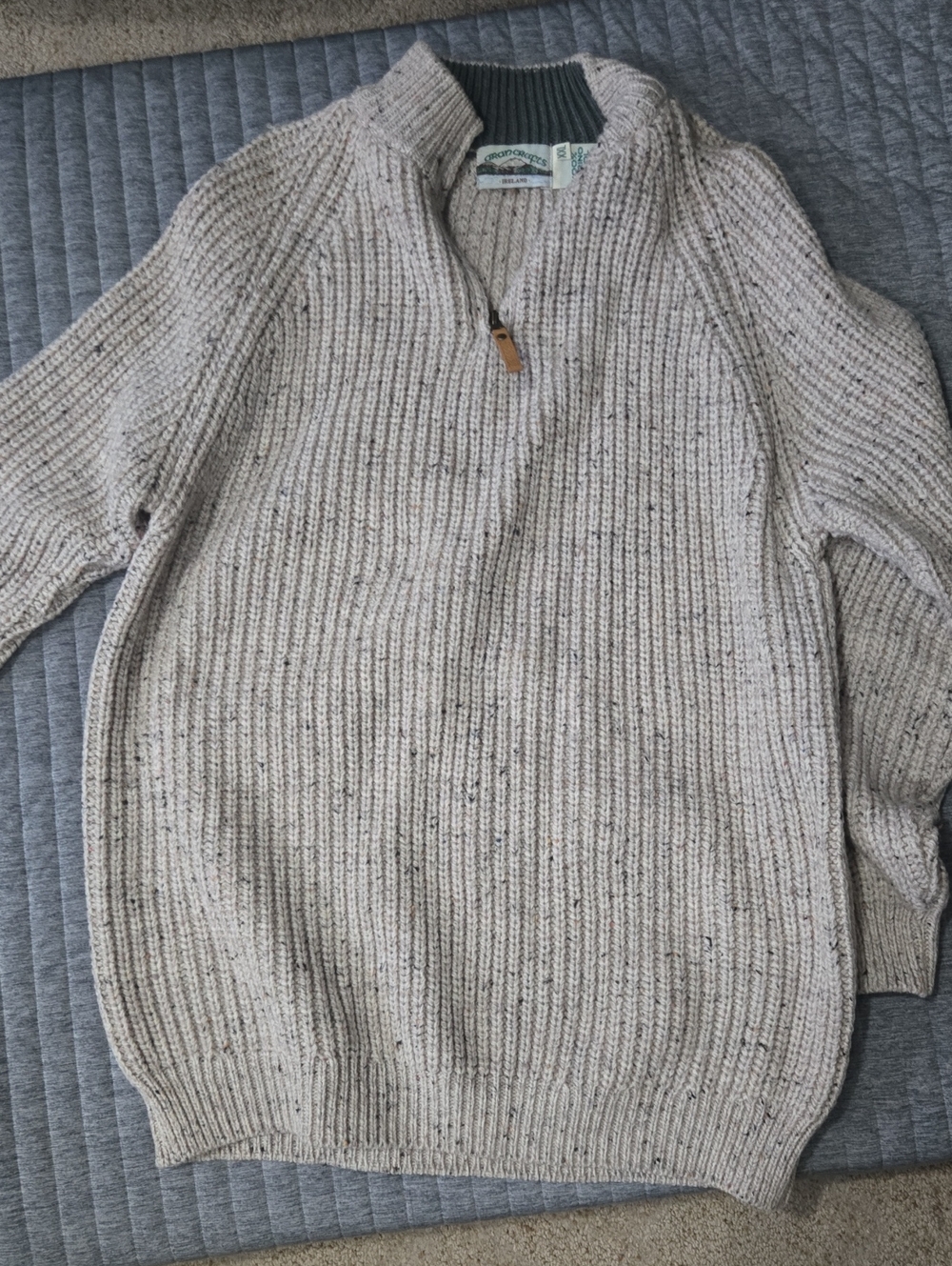 Aran Crafts Cream Speckled Ribbed Turtleneck Half-Zip Sweater